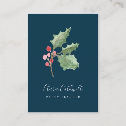 Christmas Greenery & Red Berry Carte de visite (Devant)