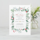 Christmas Greenery Watercolor Celebration Invitati Kaart (Staand voorkant)