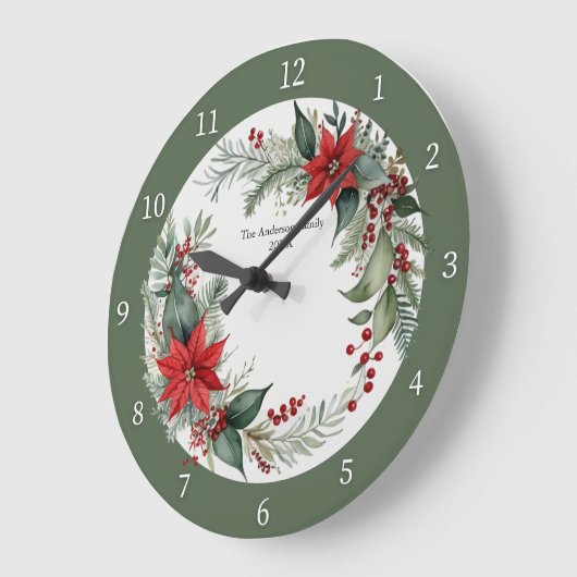 Christmas Greenery with Red Poinsettias Custom Grote Klok (Hoek)