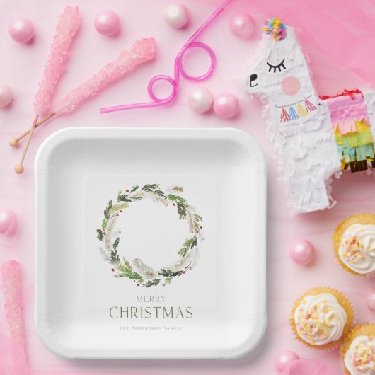 Christmas Greenery Wreath Papieren Bordje (Feest)