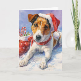  Christmas Greeting Card with cute Jack Russell Feestdagen Kaart