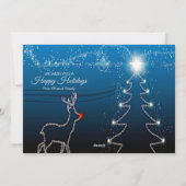 Christmas Greeting Reindeer Tree Blue Sky Shiny Feestdagenkaart (Achterkant)