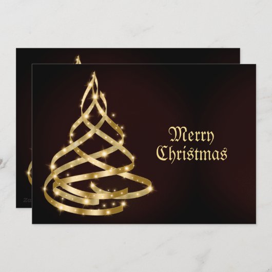 Christmas Greeting Shiny Golden Ribbon Tree Feestdagenkaart (Voorkant / Achterkant)
