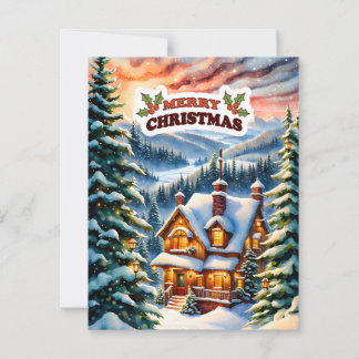 Christmas Greetings from the Snowy Mountain Cabin Feestdagenkaart