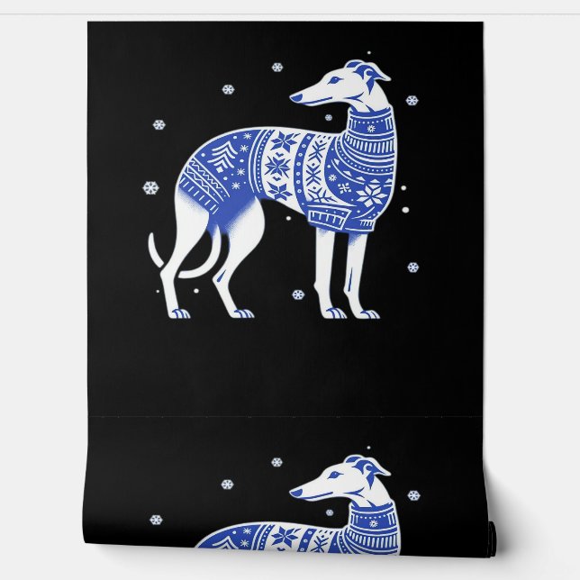 Christmas Greyhound Dog Wearing an Ugly Sweater Bl Behang (Afrollen)