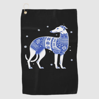 Christmas Greyhound Dog Wearing an Ugly Sweater Bl Golfhanddoek