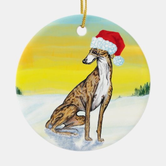 christmas greyhound keramisch ornament (Voorkant)