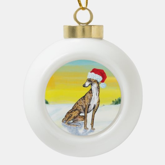 christmas greyhound keramische bal ornament (Voorkant)