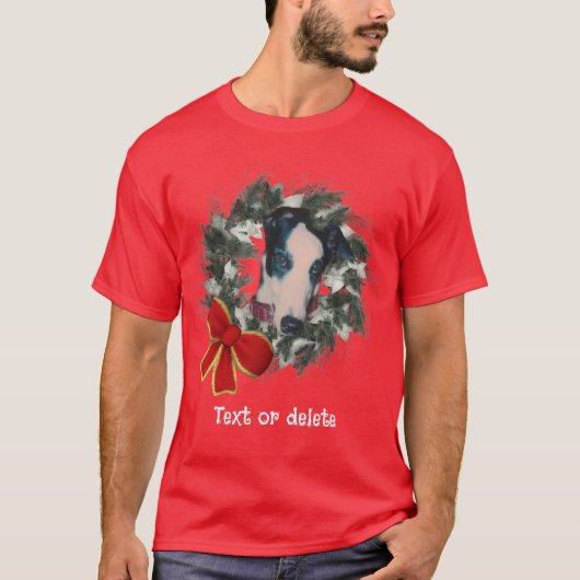 Christmas Greyhound Wreath Personalized T-shirt (Voorkant)