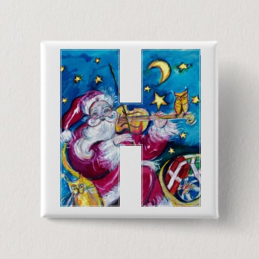 CHRISTMAS H LETTER/INSPIRED SANTA MONOGRAM VIERKANTE BUTTON 5,1 CM (Voorkant)