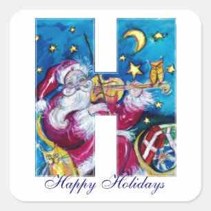 CHRISTMAS H LETTER/INSPIRED SANTA MONOGRAM VIERKANTE STICKER