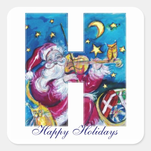 CHRISTMAS H LETTER/INSPIRED SANTA MONOGRAM VIERKANTE STICKER (Voorkant)