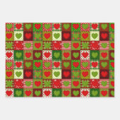 Christmas Hearts Patchwork Quilt Wrapping Sheets Inpakpapier Vel (Voorkant 3)