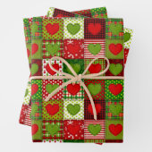 Christmas Hearts Patchwork Quilt Wrapping Sheets Inpakpapier Vel (In situ)
