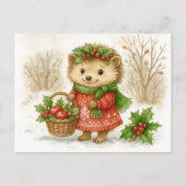 Christmas Hedgehog Watercolor Postcard Feestdagenkaart (Voorkant)
