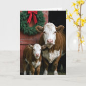 Christmas Hereford Cow and Calf Kaart (Gele Bloem)