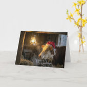 Christmas Hereford Cow in a Barn Kaart (Gele Bloem)