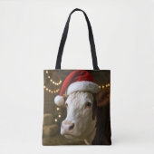 Christmas Hereford Cow Wearing a Santa Hat Draagtas (Voorkant)