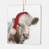 Christmas Hereford Cow With Santa Hat Keramisch Ornament (Links)