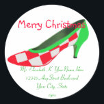 Christmas High Heel Chaussure Adresse de retour<br><div class="desc">Cet autocollant amusant de chaussures de Noël rouge et vert peut sceller les volets d'enveloppe et servir également d'étiquette d'adresse de retour.</div>