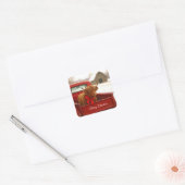 Christmas Highland Cow In Old Red Truck Vierkante Sticker (Envelop)