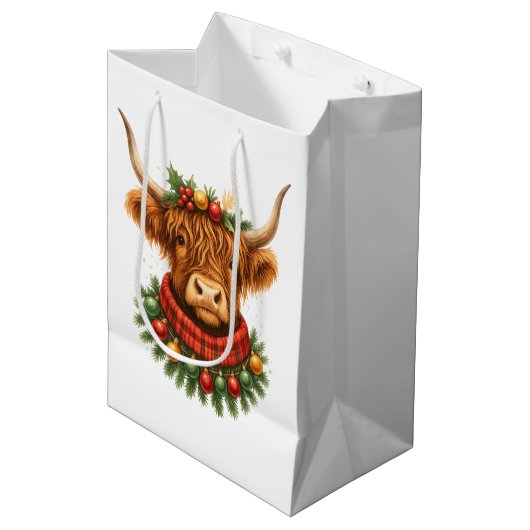 Christmas Highland Cow  Medium Cadeauzakje (Voorkant Gekanteld)