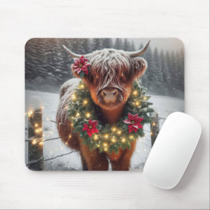 Christmas Highland Koe Het dragen van een krans Muismat