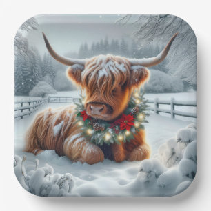 Christmas Highland Koe Het dragen van een krans Papieren Bordje