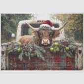 Christmas Highland Koe Rustic Truck Decoupage Tissuepapier (Voorkant)