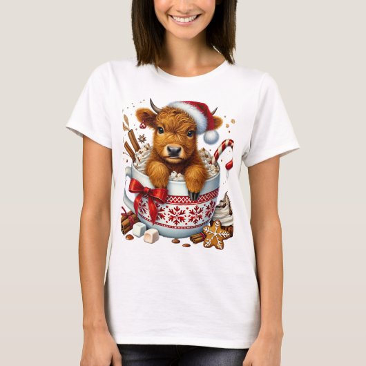 Christmas Highland Koe Tshirt (Voorkant)