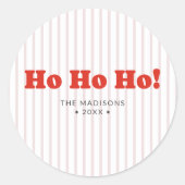 Christmas Ho Ho Ho Red Striped Ronde Sticker (Voorkant)