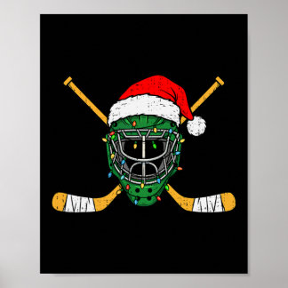 Christmas Hockey Helmet Lights Santa Xmas Men Teen Poster