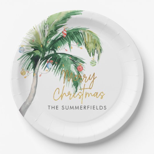 Christmas Holiday Coastal Palm Tree Custom Papieren Bordje (Voorkant)