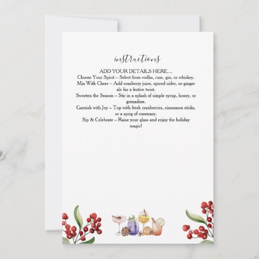 christmas Holiday Cocktail Party Invitation Kaart (Achterkant)