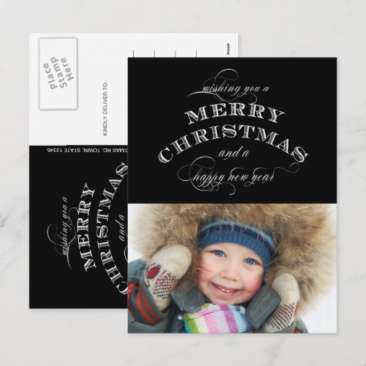 CHRISTMAS HOLIDAY FOTO-BRIEFKAART | ZWARTE FEESTDAGENKAART (Voorkant / Achterkant)