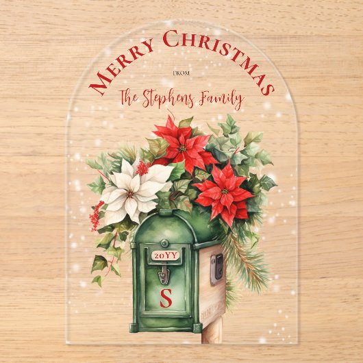 Christmas Holiday Mailbox Floral Monogram No-Photo Acryl Uitnodigingen (Voorkant)