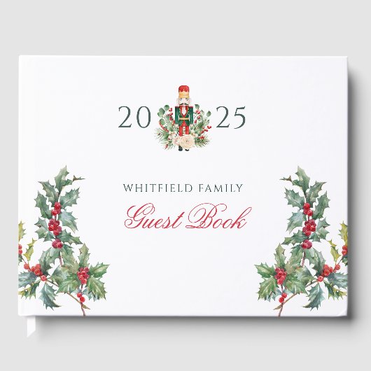 Christmas Holiday Nutcracker Red Berries Script Gastenboek (Voorkant)