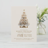 Christmas Holiday Open House Gold Xmas Tree  Kaart (Staand voorkant)