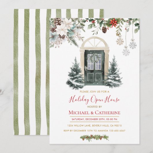 Christmas Holiday Open House Invitation Kaart (Voorkant / Achterkant)