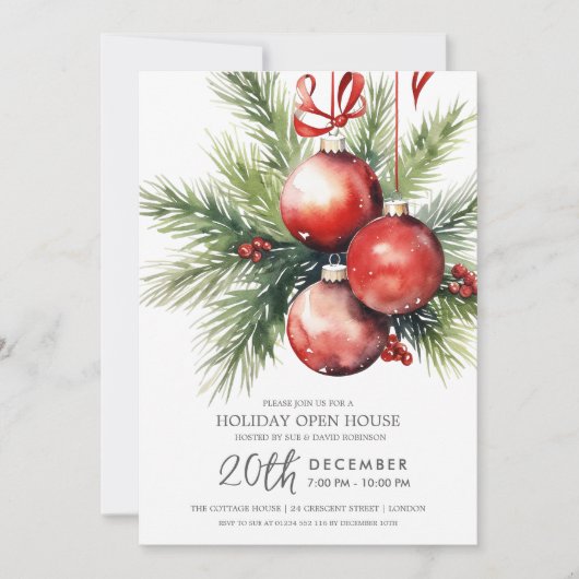 Christmas Holiday Open House Painted Baubles  Kaart (Voorkant)
