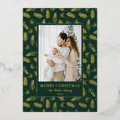 Christmas Holiday Pine Branches Elegant Folie Feestdagenkaart (Voorkant)