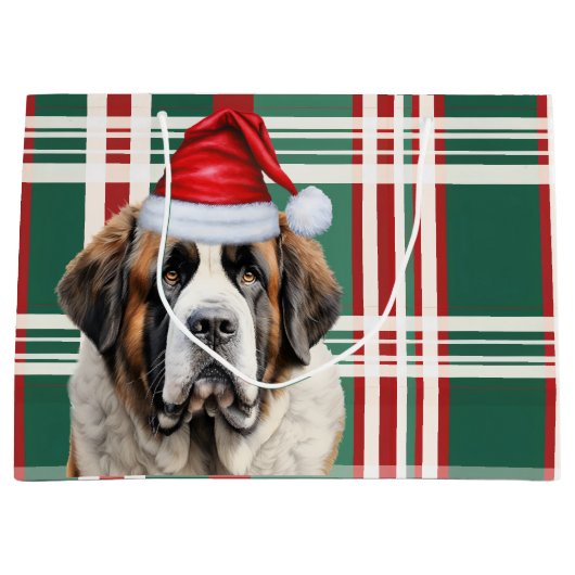 Christmas Holiday Plaid Saint Bernard Dog Lover Groot Cadeauzakje (Voorkant)
