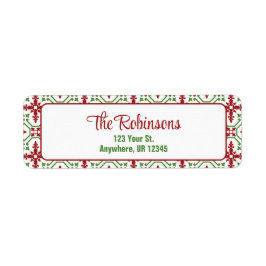 Christmas Holiday Red & Green Snowflake Address Etiket