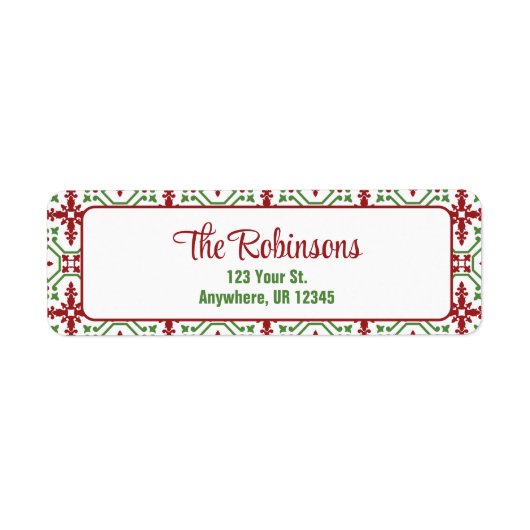 Christmas Holiday Red & Green Snowflake Address Etiket (Voorkant)