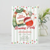 Christmas Holiday Ugly Sweater Bowling Party Kaart (Staand voorkant)