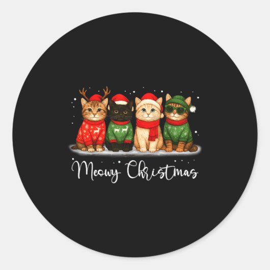Christmas Holiday Xmas Meowy Christmas Funny Cat S Ronde Sticker (Voorkant)