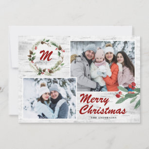 Christmas Holly 2 PHOTOS Collage Bark Carte de vac