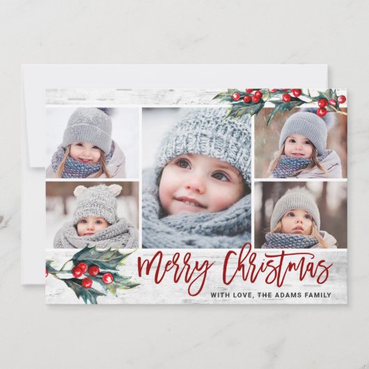 Christmas Holly 5 PHOTOS Collage Carte de vacances (Devant)