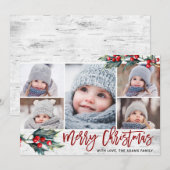 Christmas Holly 5 PHOTOS Collage Carte de vacances (Devant / Derrière)
