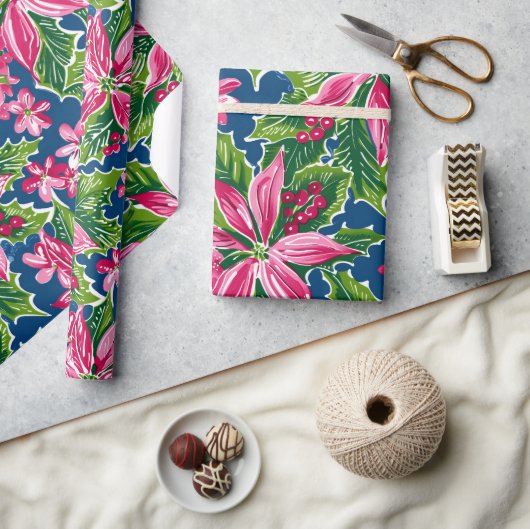 Christmas Holly And Flower Patterned  Cadeaupapier (Crafts)